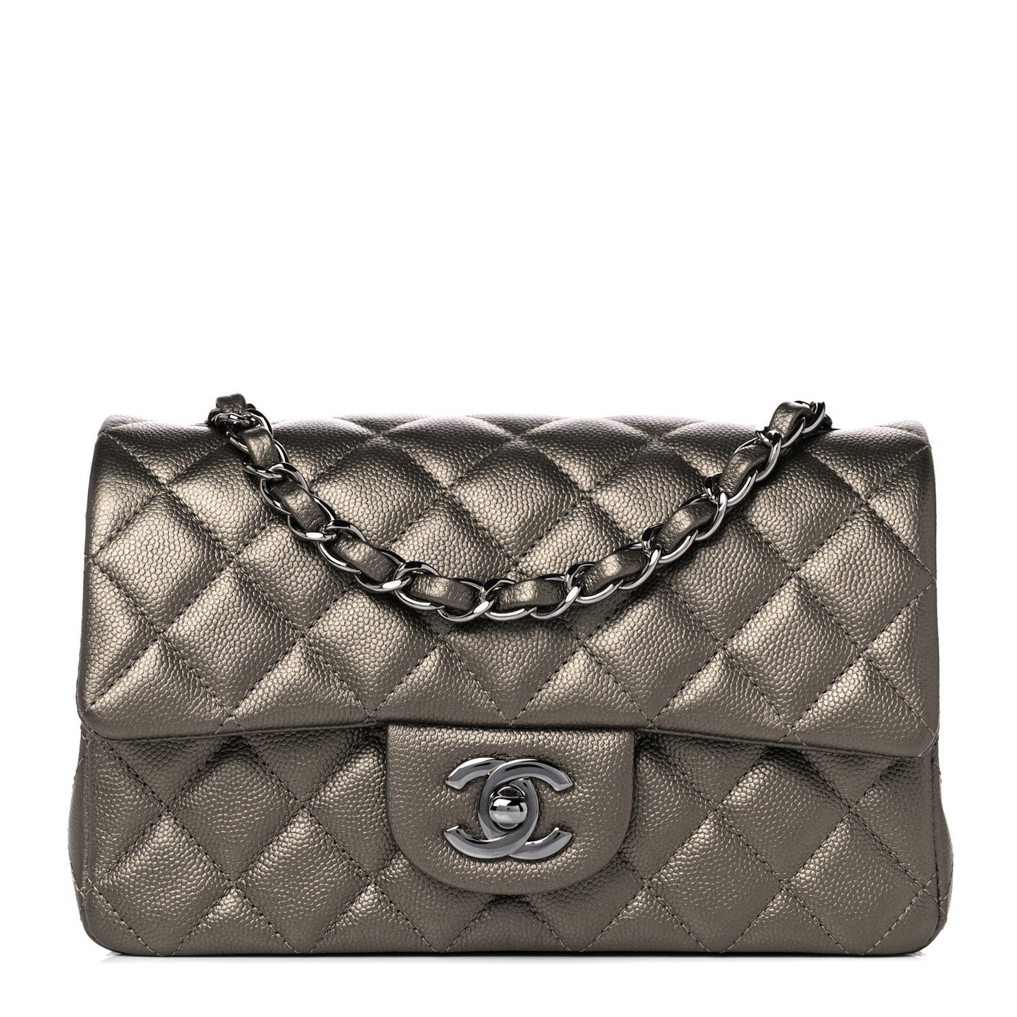 Iridescent Caviar Quilted Mini Rectangular Flap Bronze