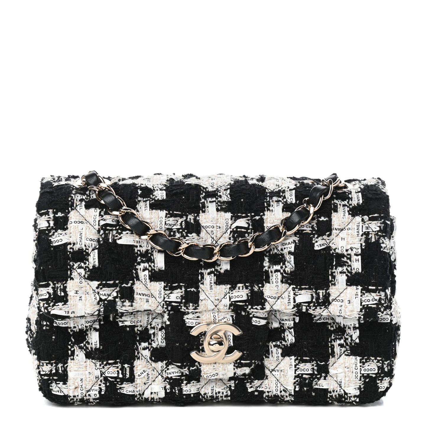 Tweed Quilted Mini Rectangular Flap Black Ecru White