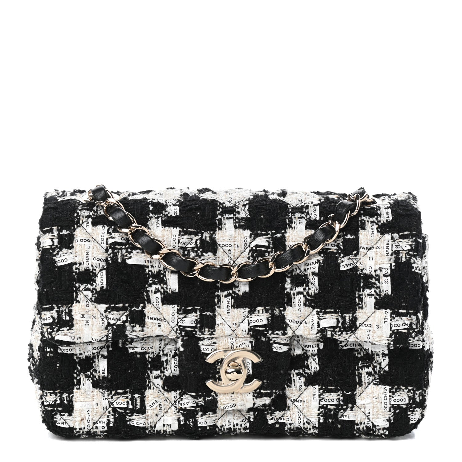 Chanel Tweed Quilted Mini Rectangular Flap Black Ecru White 1 of 10