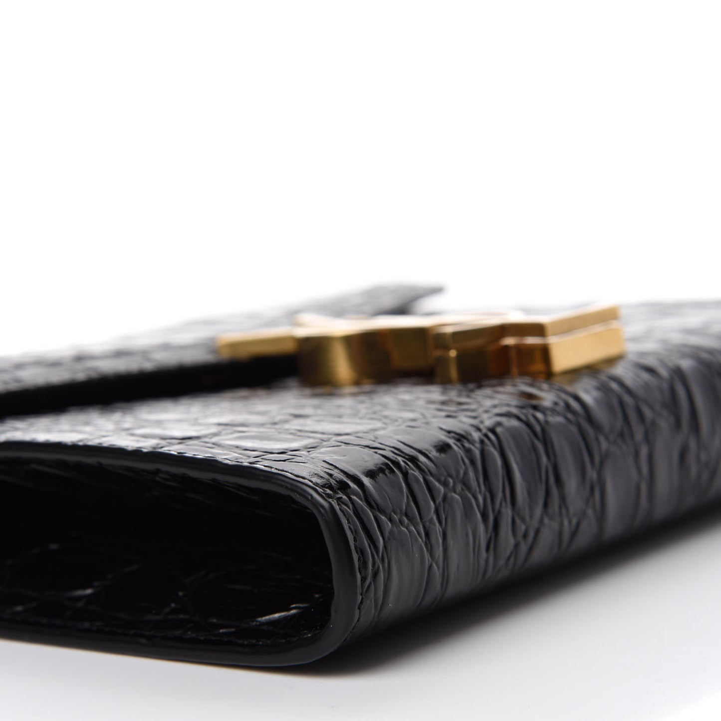 Calfskin Crocodile Embossed Monogram Cassandra Chain Wallet Black