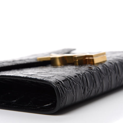 Saint Laurent Calfskin Crocodile Embossed Monogram Cassandra Chain Wallet Black 6 of 10