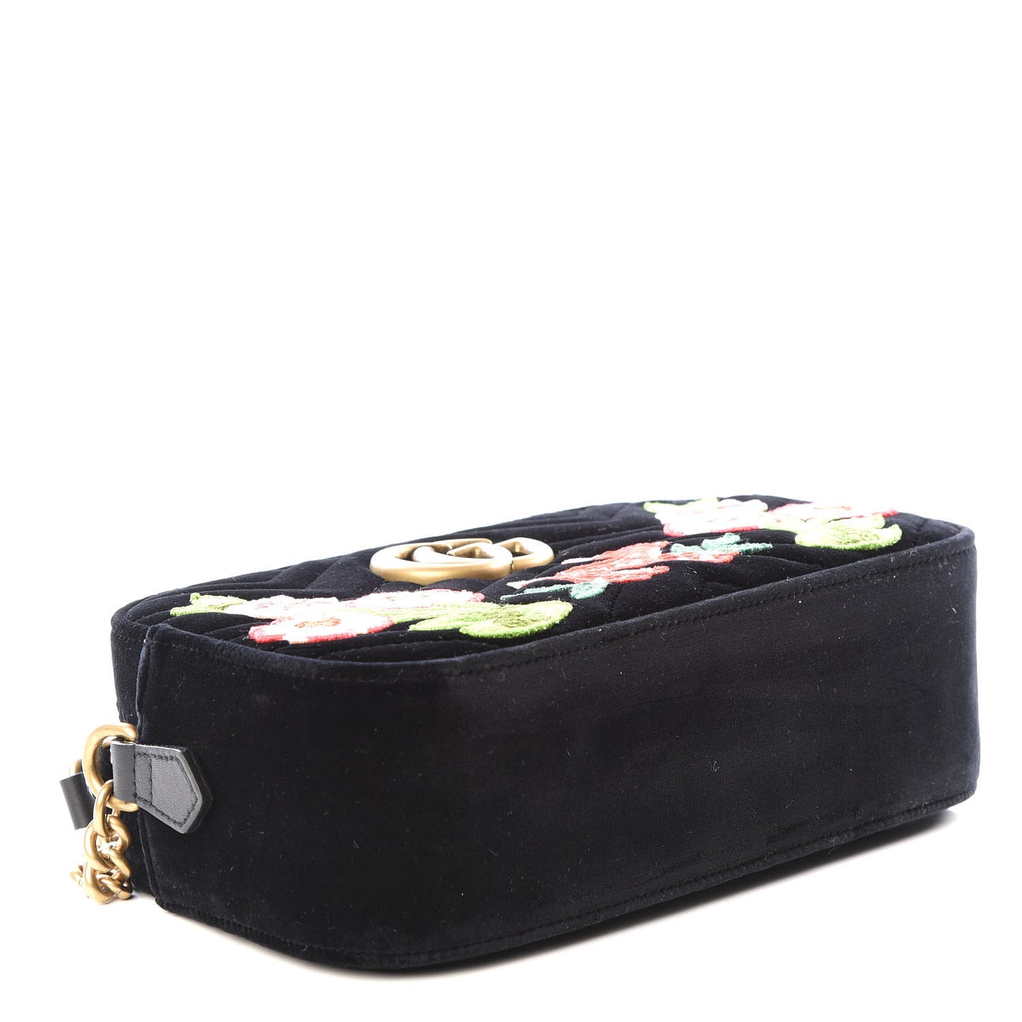 Velvet Matelasse Deer Embroidered Small GG Marmont Chain Shoulder Bag Black