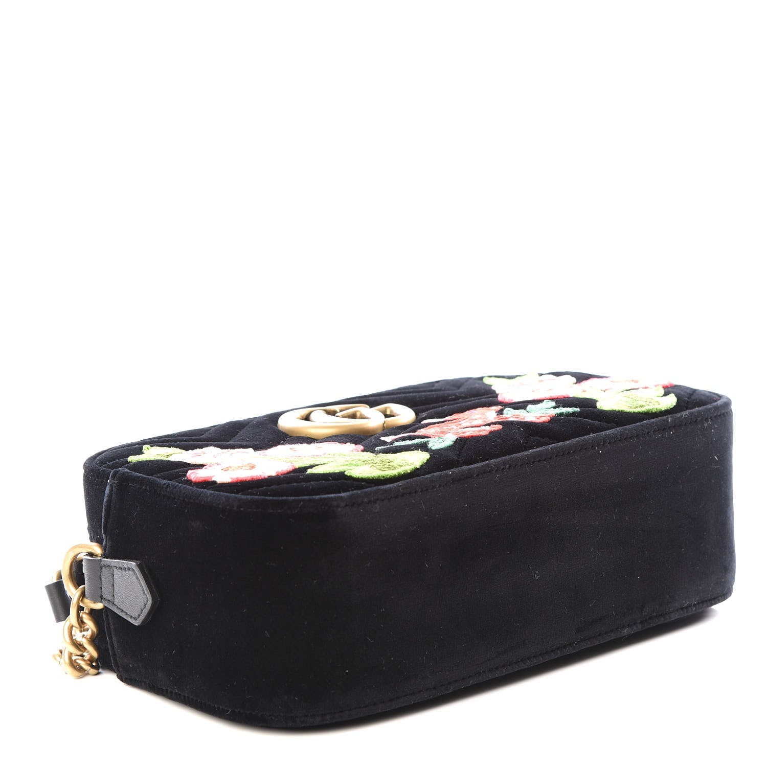 Gucci Velvet Matelasse Deer Embroidered Small GG Marmont Chain Shoulder Bag Black 3 of 9