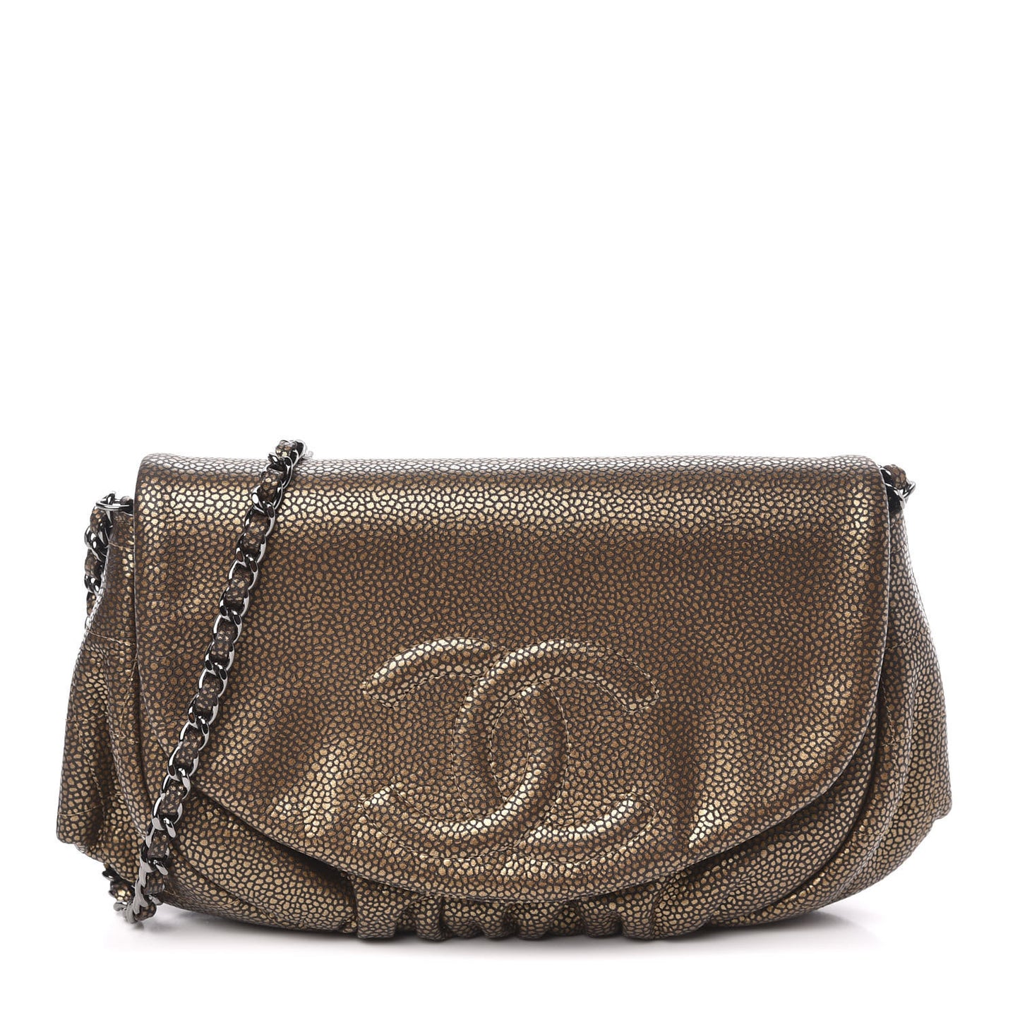 Metallic Caviar Half Moon Wallet On Chain WOC Bronze