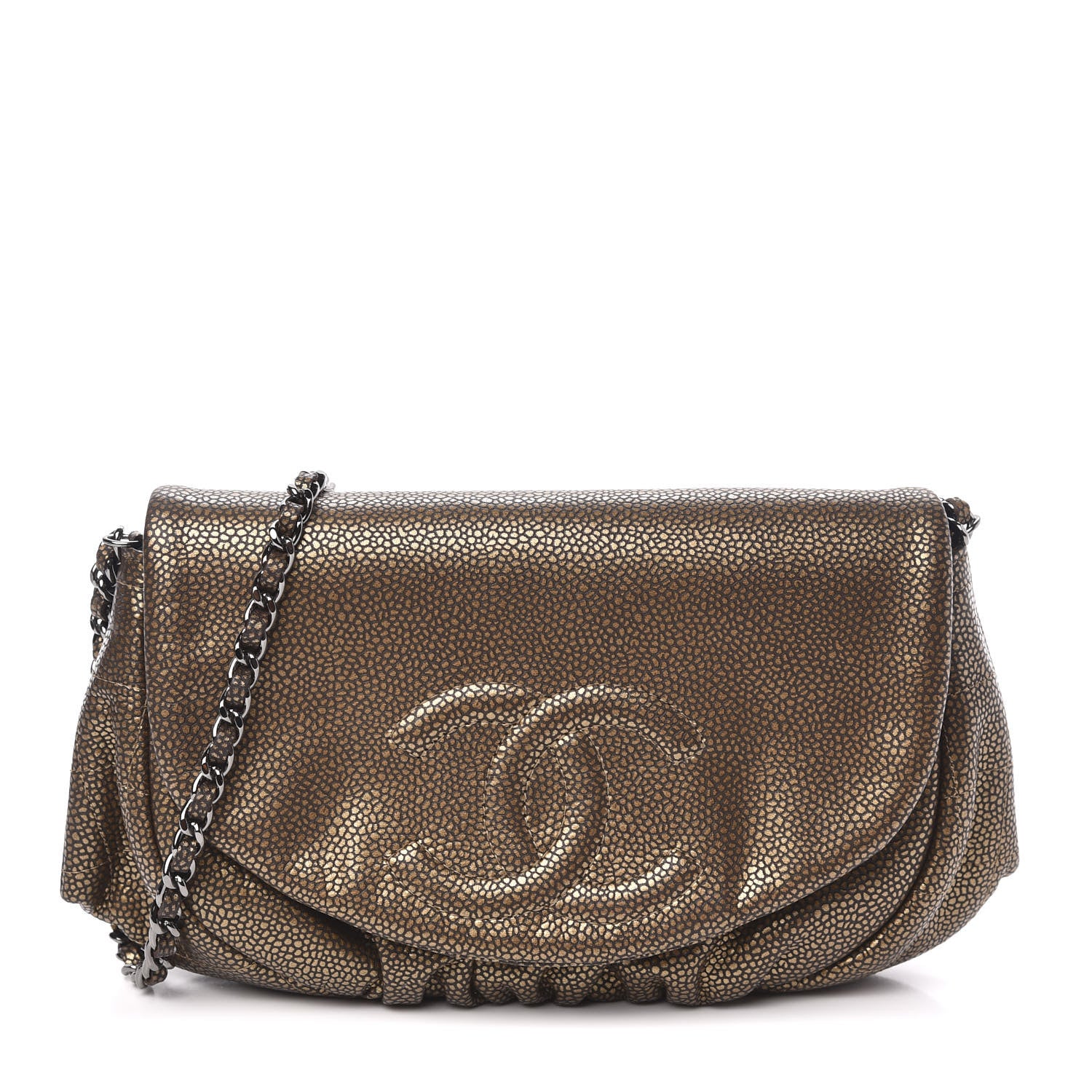 Chanel Metallic Caviar Half Moon Wallet On Chain WOC Bronze 1 of 12