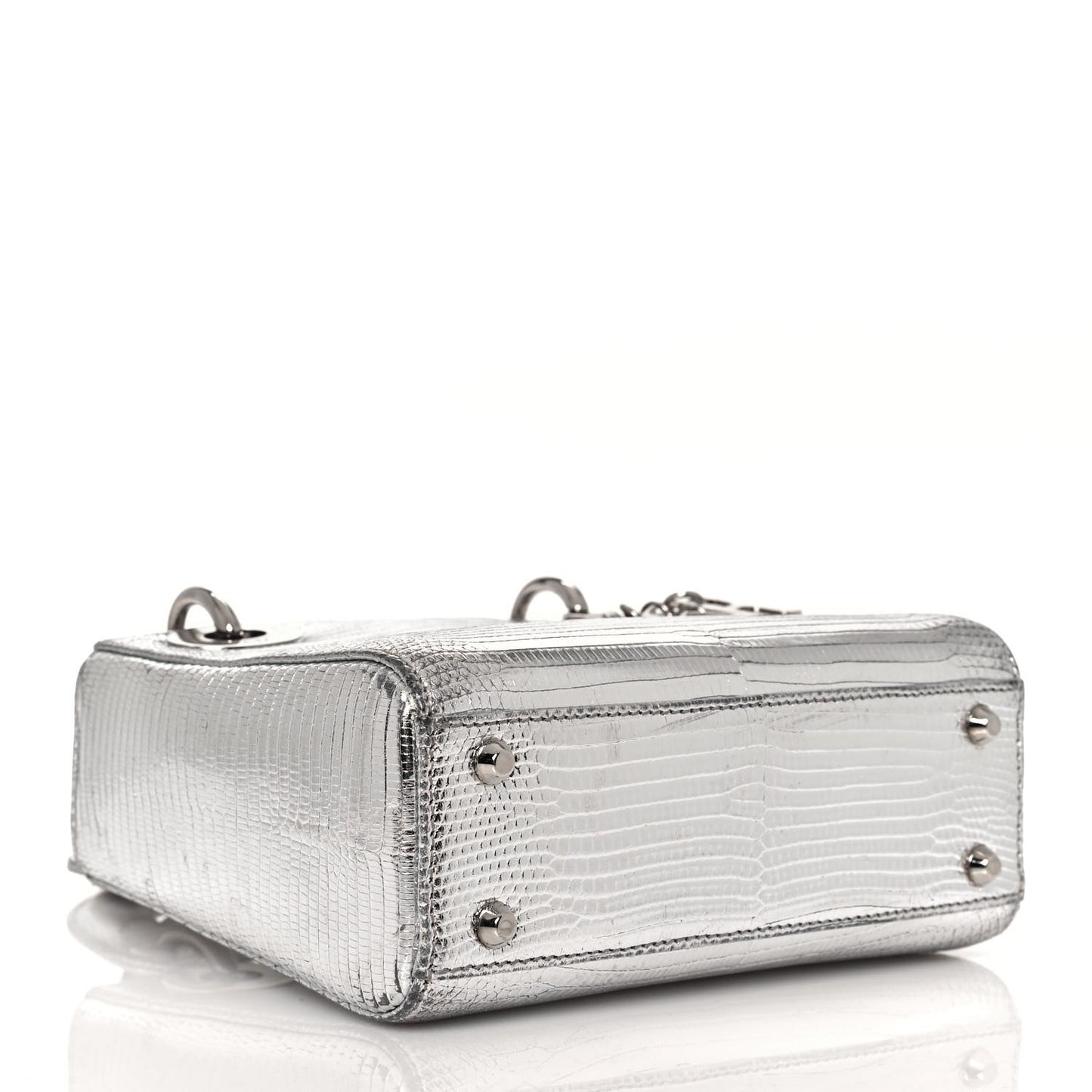 Metallic Lizard Mini Lady Dior Silver