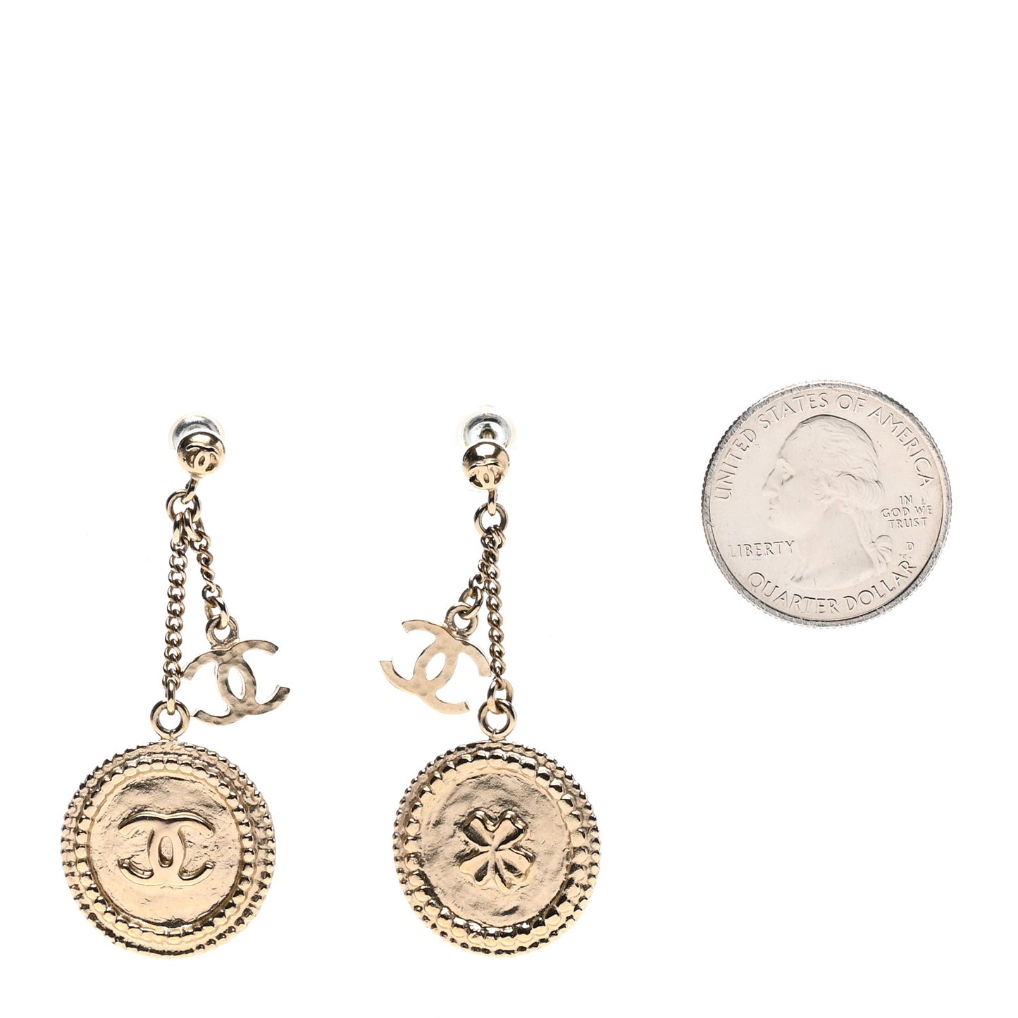 Medallion Clover CC Drop Earrings Light Gold