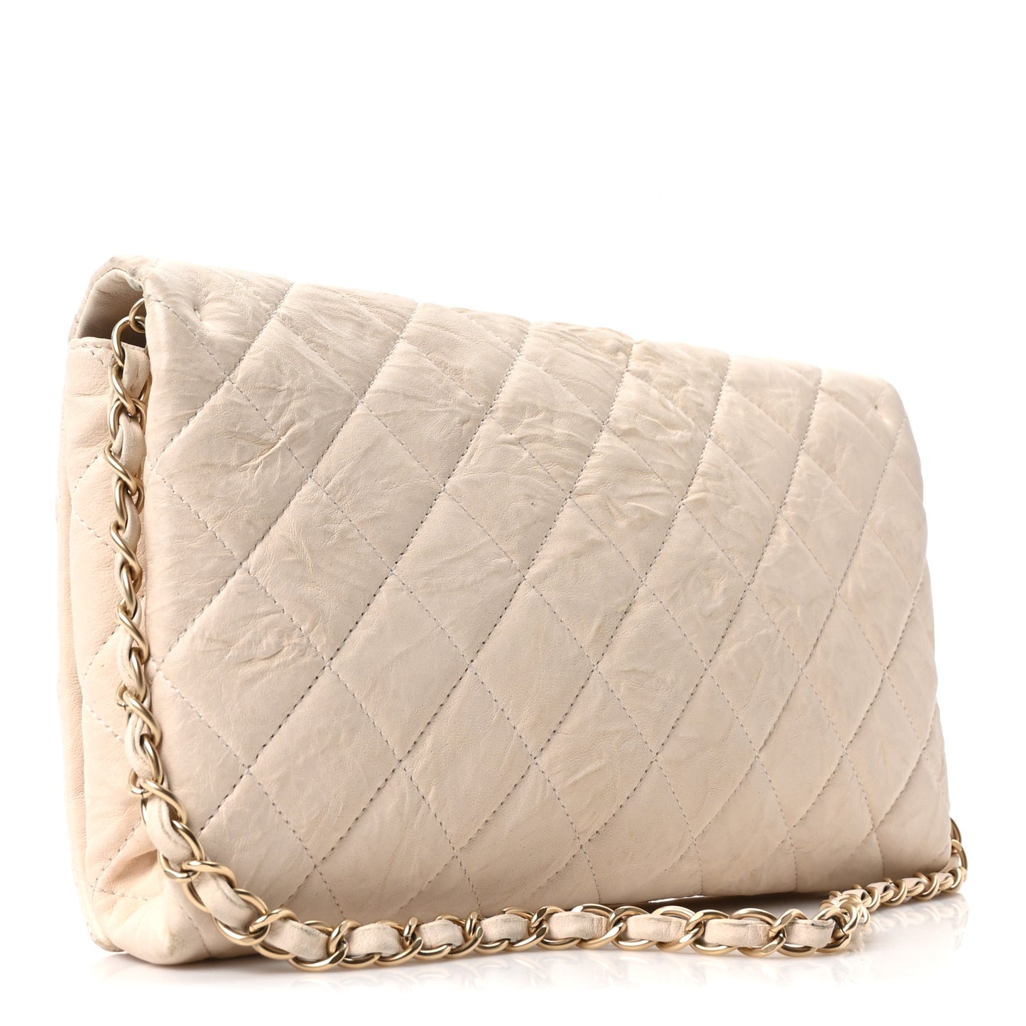 Lambskin Quilted Medium Leo Lion Flap Clutch Beige