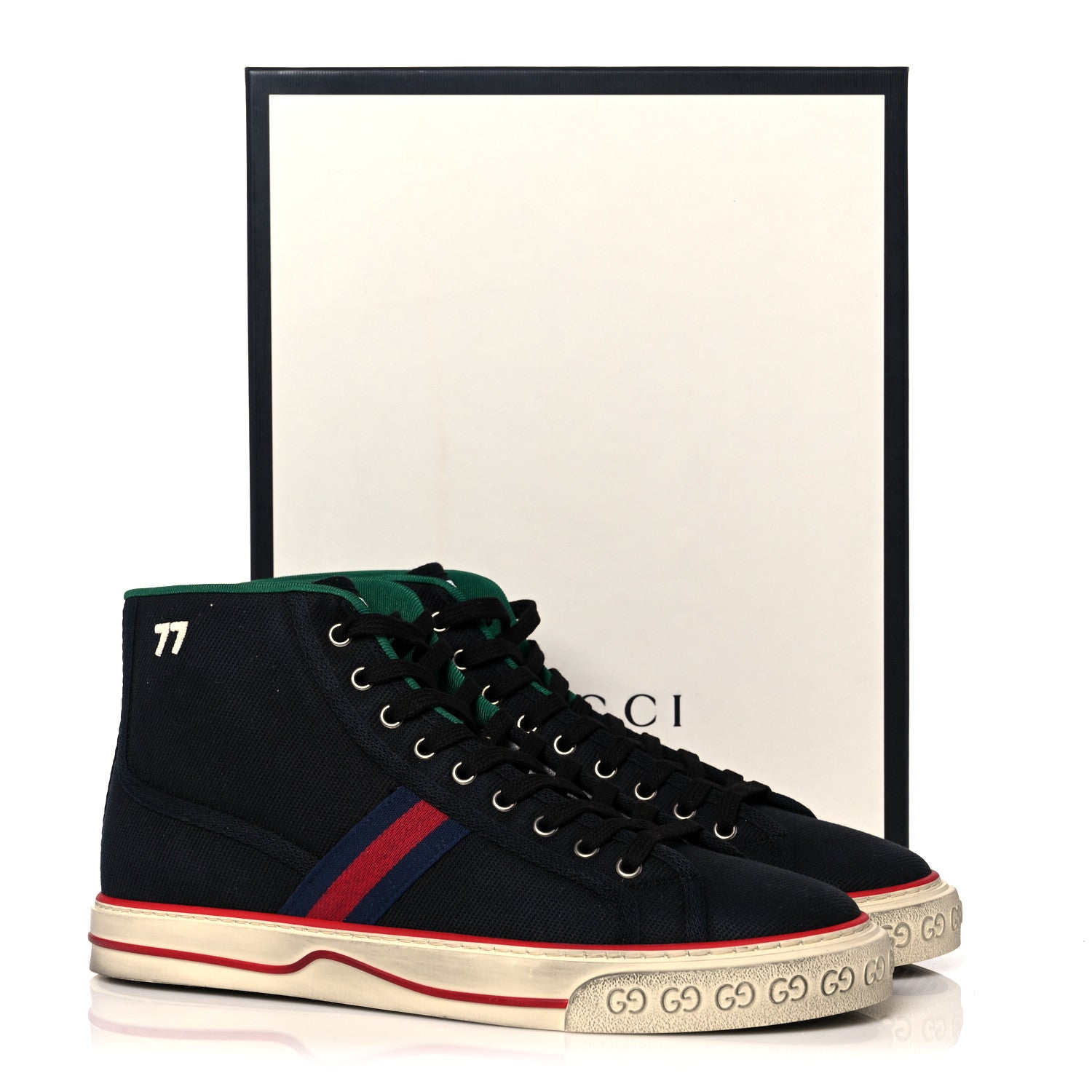 Gucci Canvas Web Mens 1977 Tennis High Top Sneakers 10 Black 8 of 8