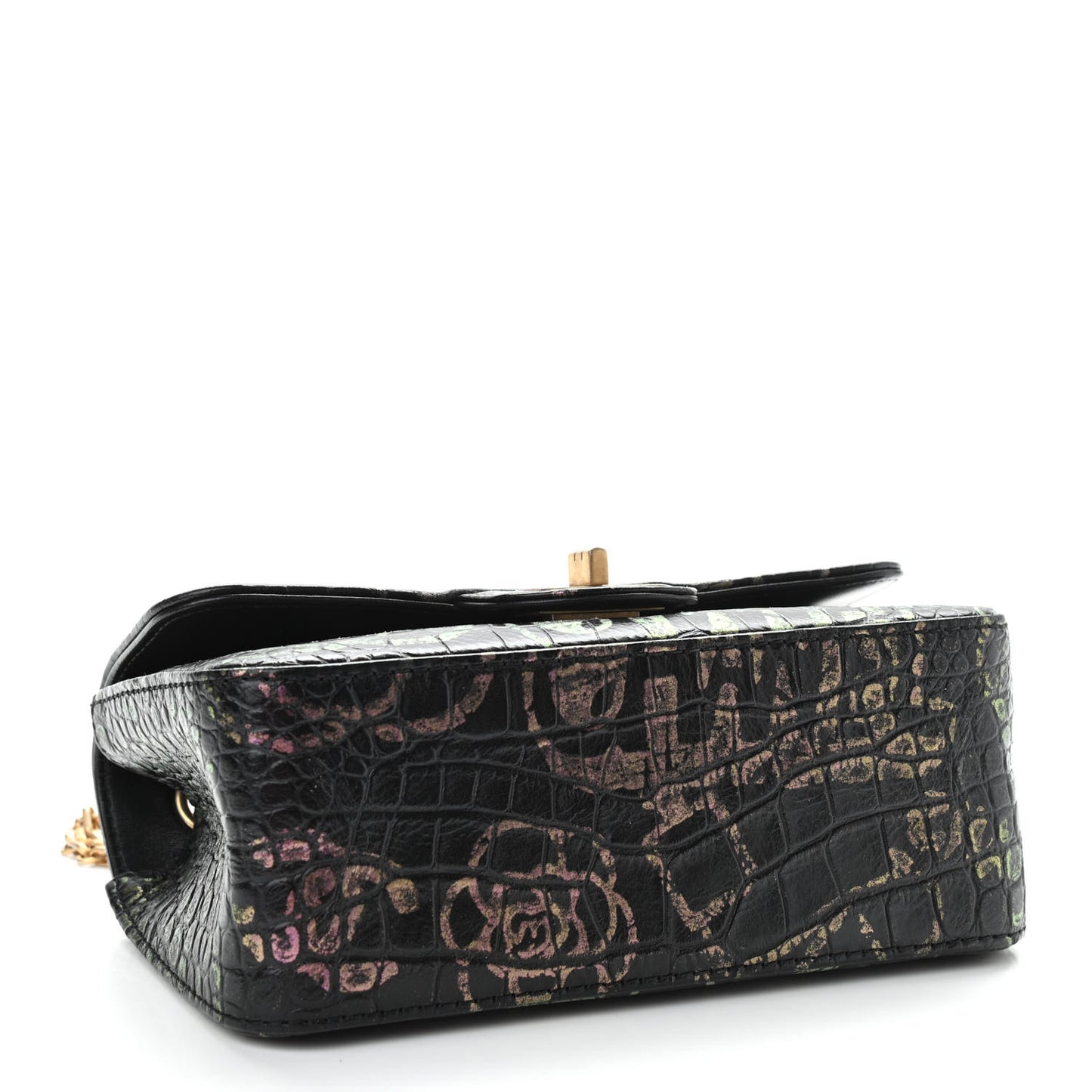 Calfskin Crocodile Embossed Graffiti 2.55 Mini Cocodile Reissue Flap Black Pink