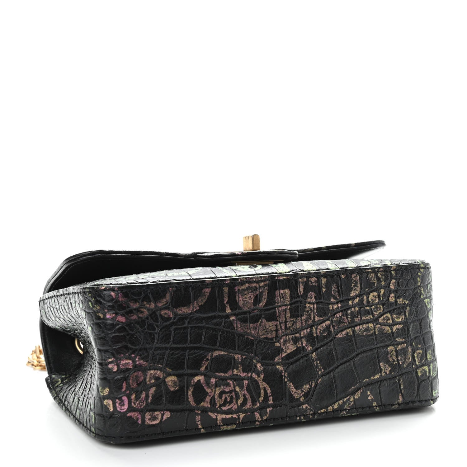 Chanel Calfskin Crocodile Embossed Graffiti 2.55 Mini Cocodile Reissue Flap Black Pink 4 of 11