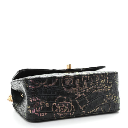 Chanel Calfskin Crocodile Embossed Graffiti 2.55 Mini Cocodile Reissue Flap Black Pink 4 of 11
