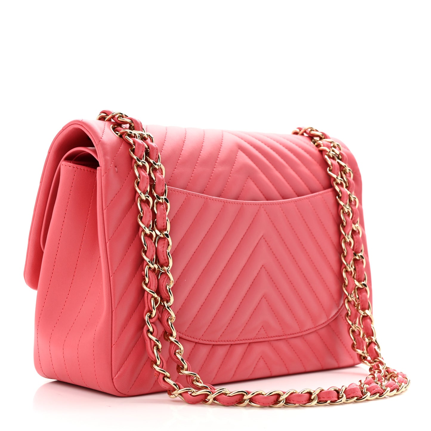 Lambskin Chevron Quilted Jumbo Double Flap Pink