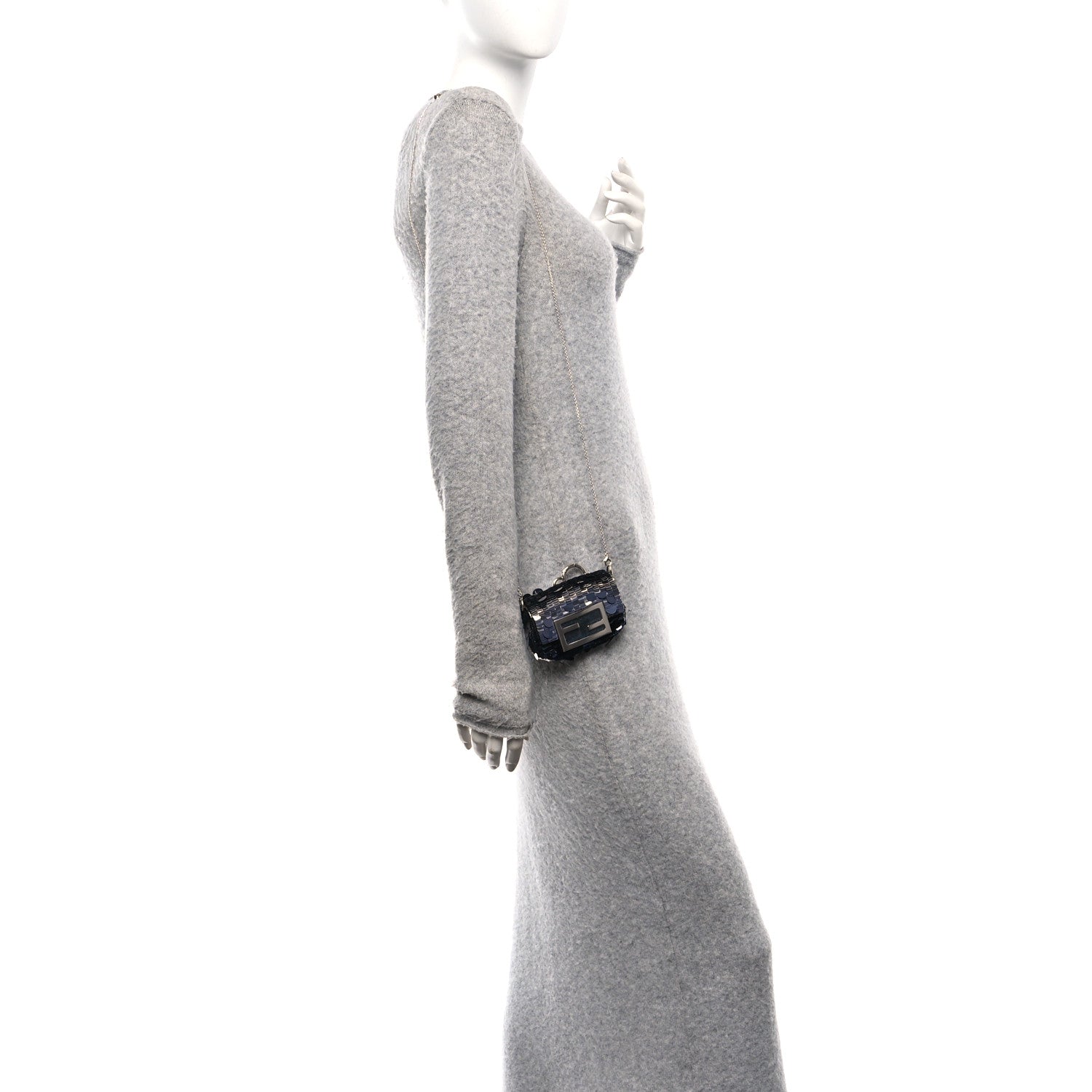 Fendi Sequin Paillettes Shiny Nappa Sex and the City Nano Maxi Buckle Baguette Charm Dark Blue 2 of 10