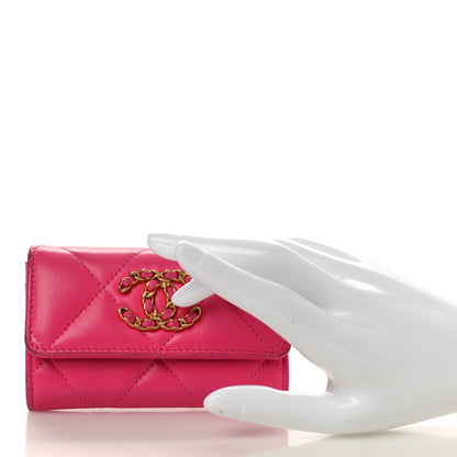 Chanel Lambskin Quilted Chanel 19 Flap Card Holder Dark Pink 2 of 11
