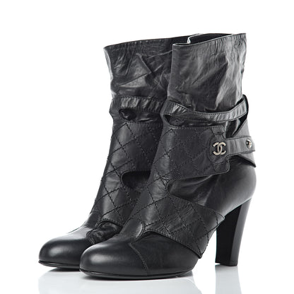 Chanel Lambskin Quilted Ankle CC Boots 39 Black 3 of 9