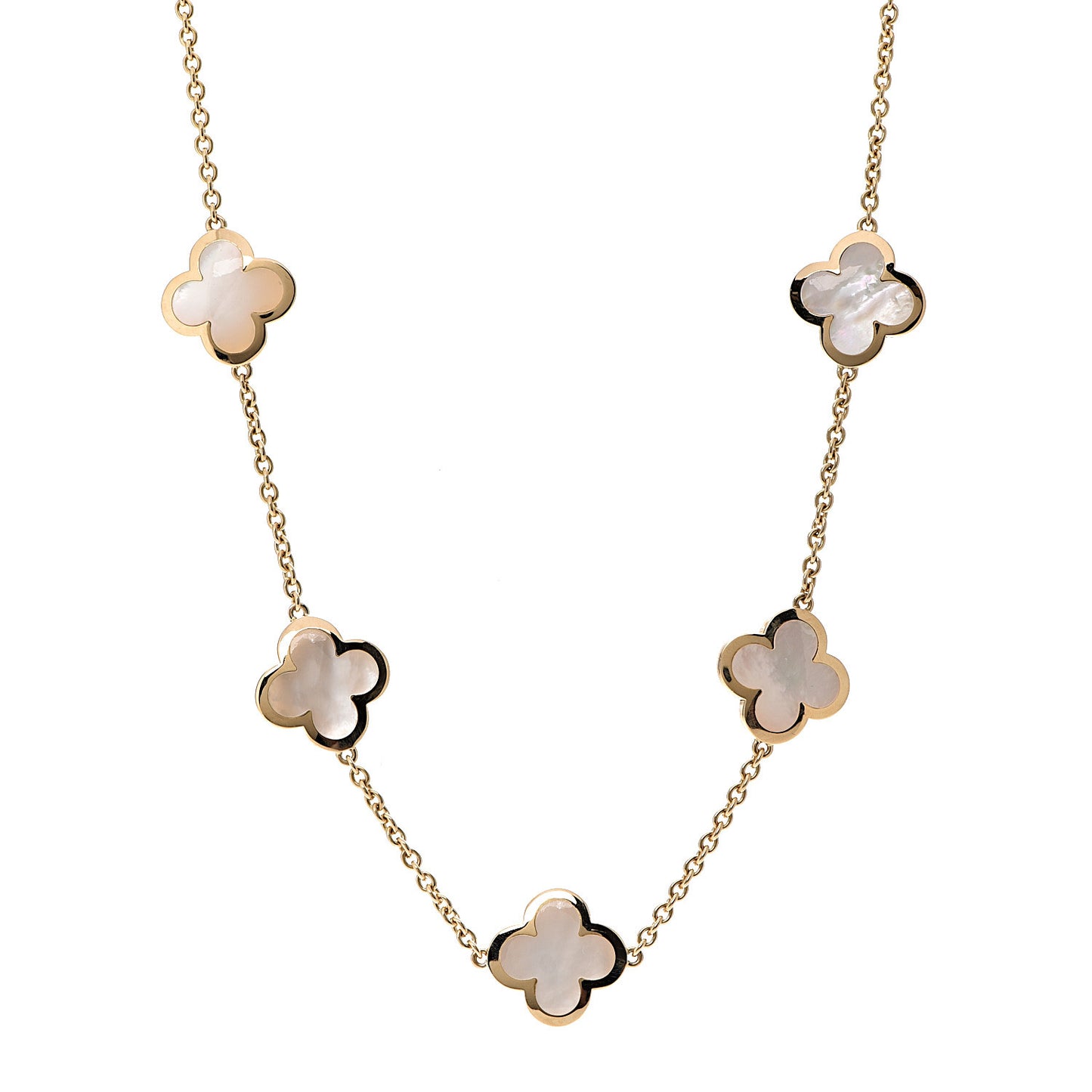 18K Yellow Gold Mother of Pearl 9 Motifs Pure Alhambra Pendant Necklace