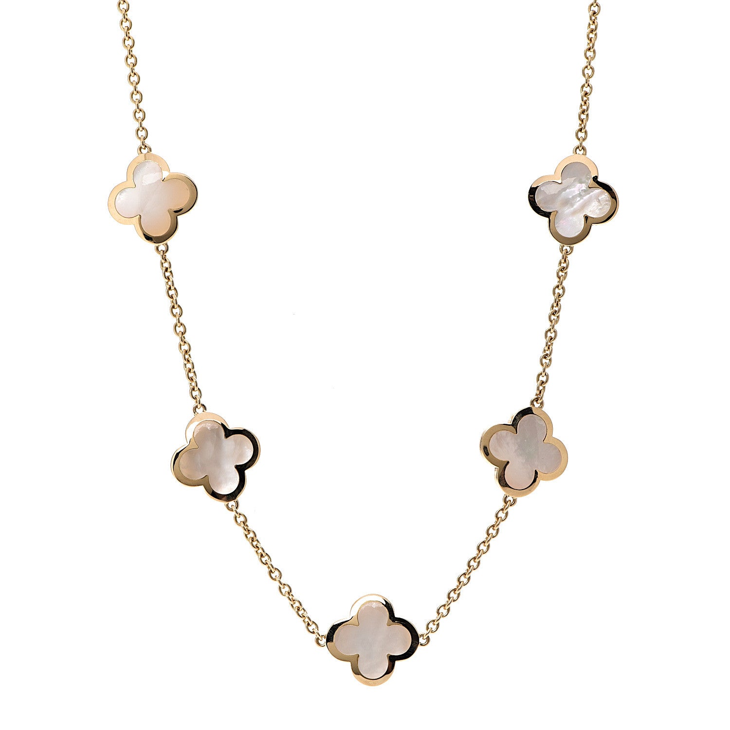 Van Cleef & Arpels 18K Yellow Gold Mother of Pearl 9 Motifs Pure Alhambra Pendant Necklace 1 of 6