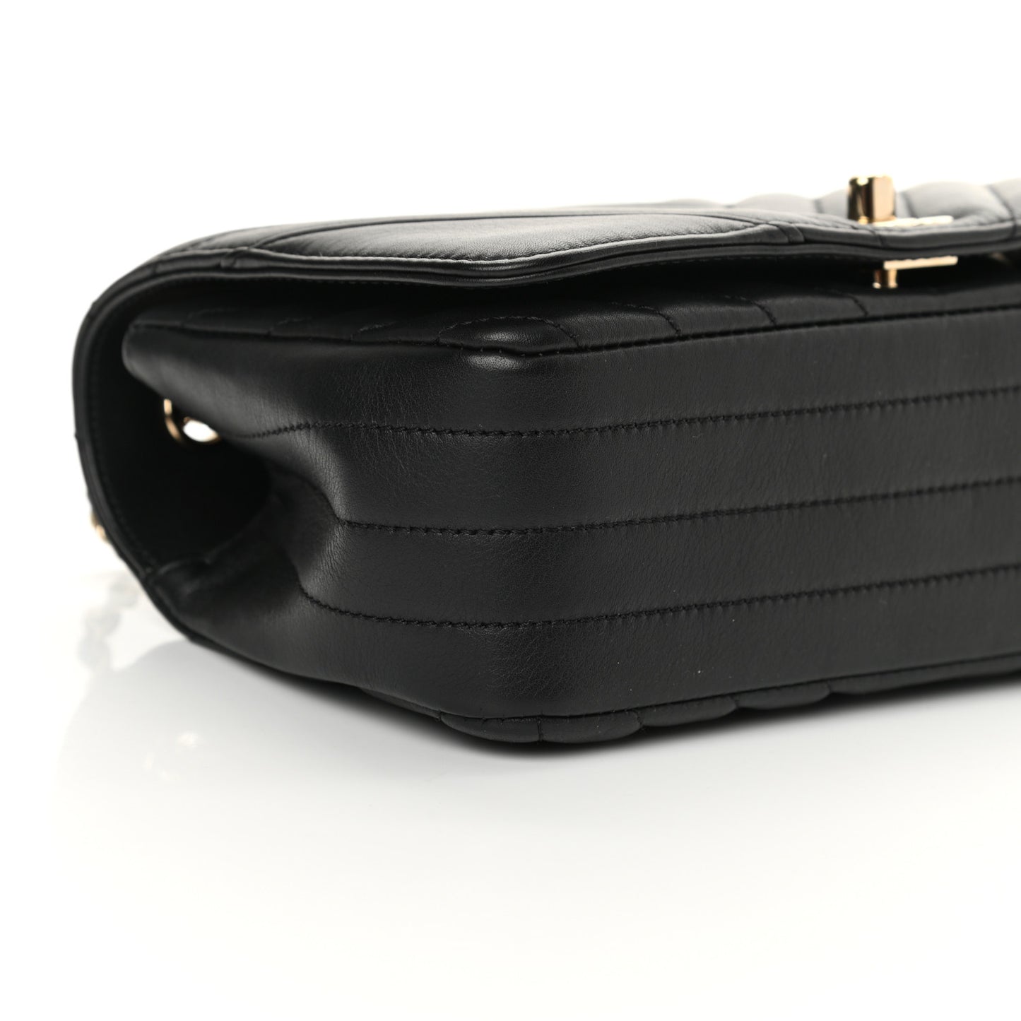 Calfskin Chevron Quilted Mini Statement Flap Black