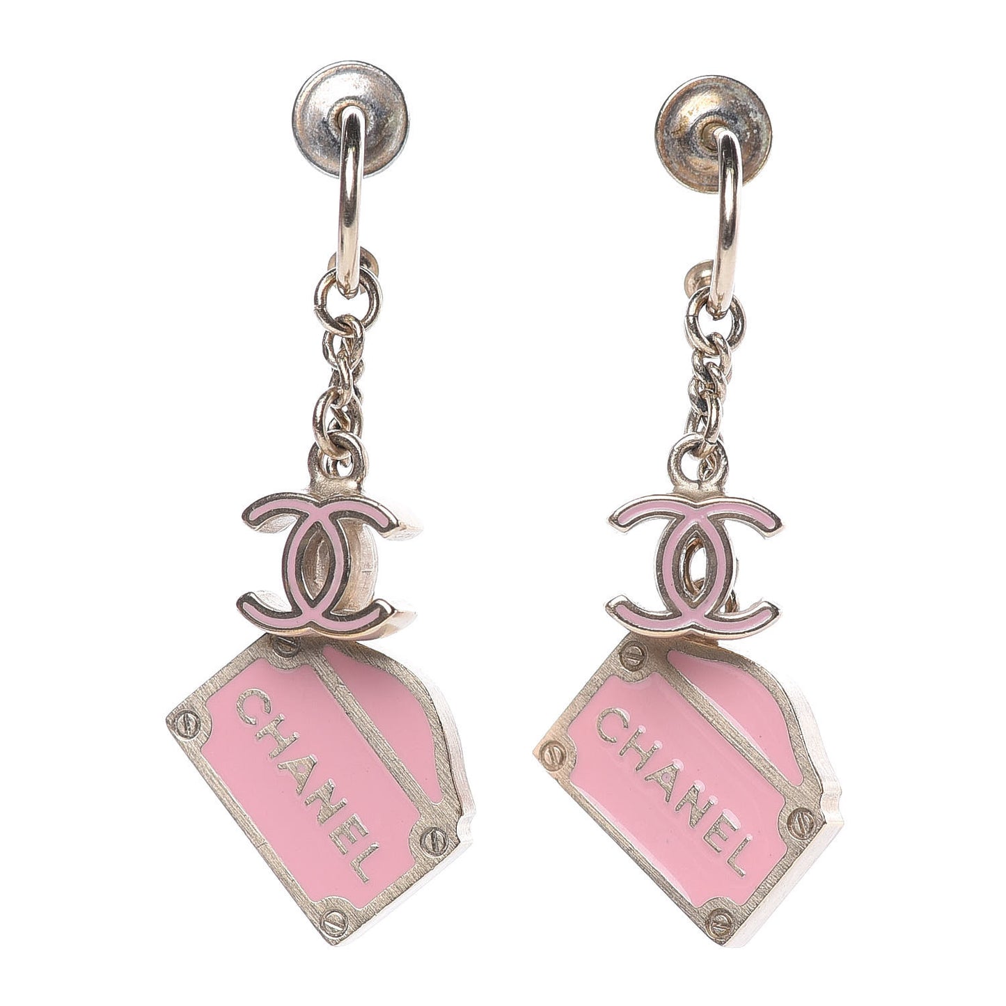 Enamel Rue Cambon CC Earrings Pink Gold
