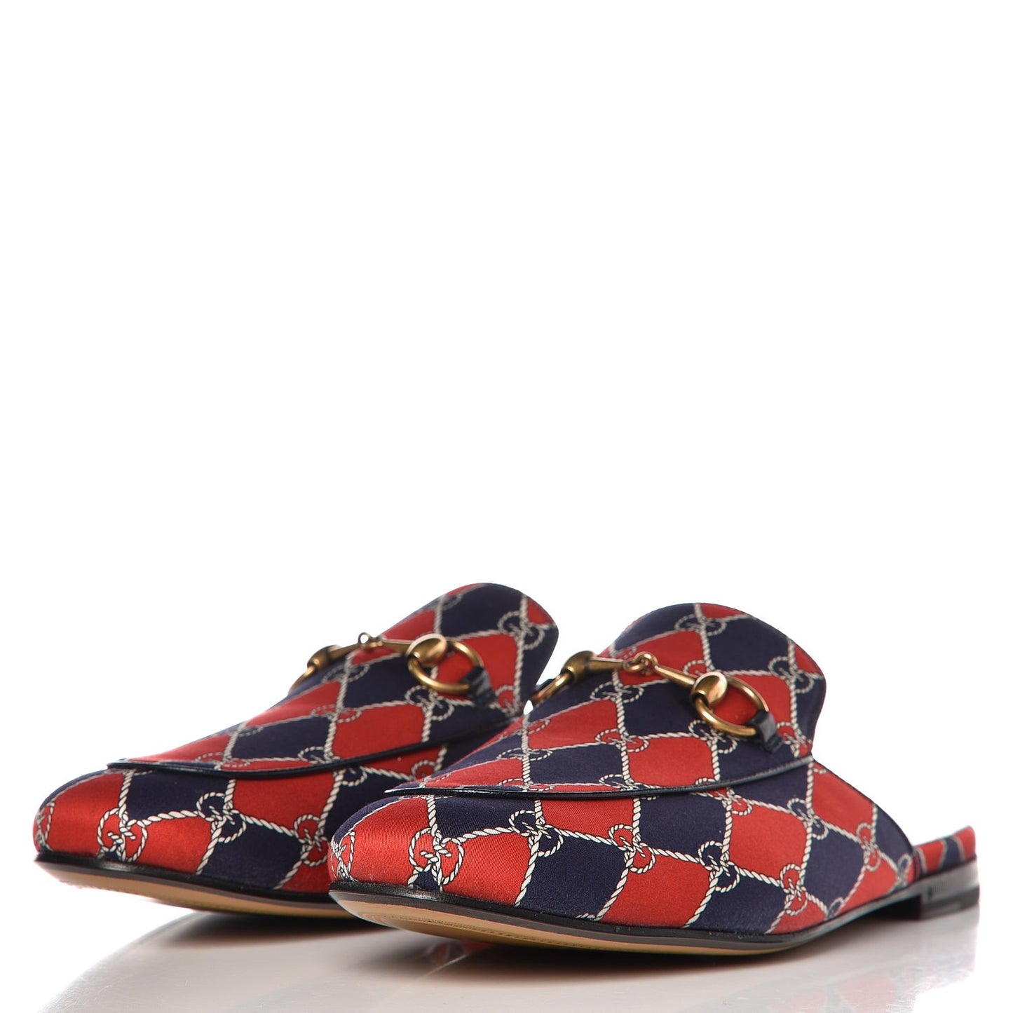 Mini GG Rhombus Chain Mens Princetown Slippers 7 Royal Bleuett Red