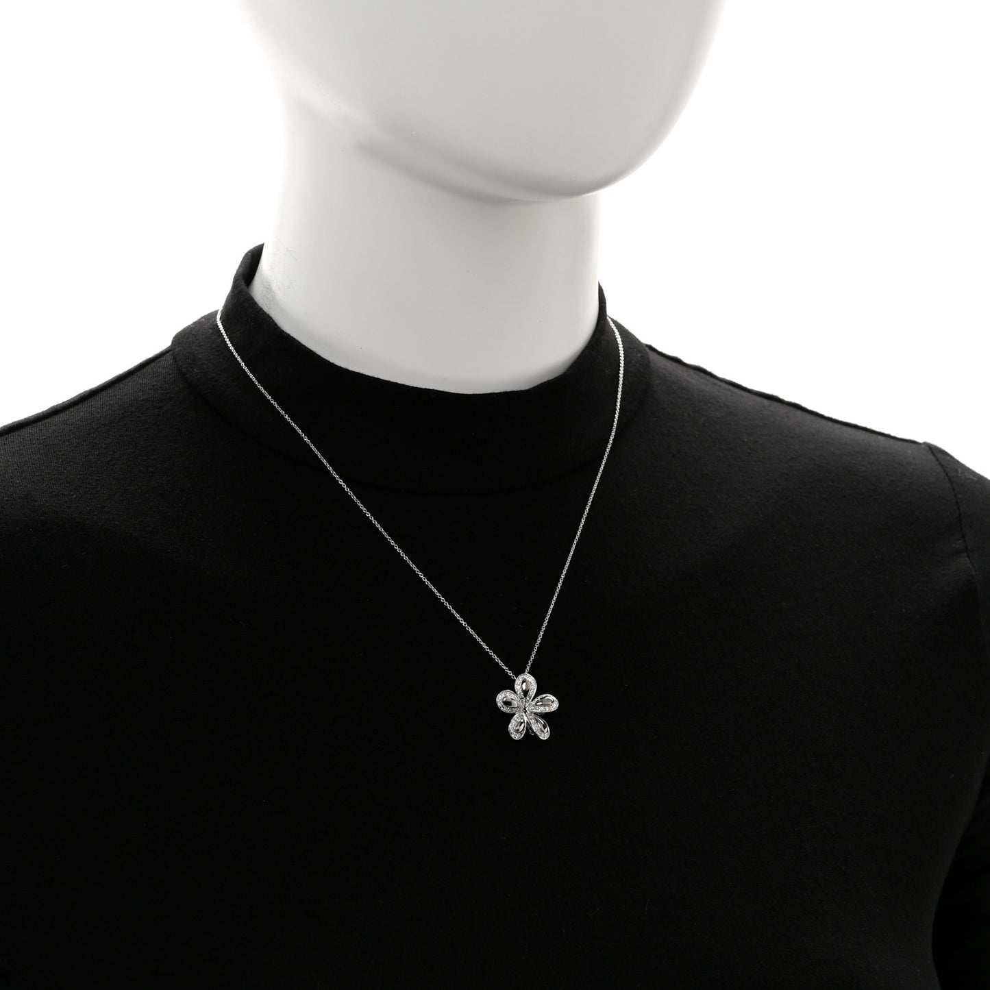18K White Gold Diamond Fantasia Big Flower Pendant Necklace