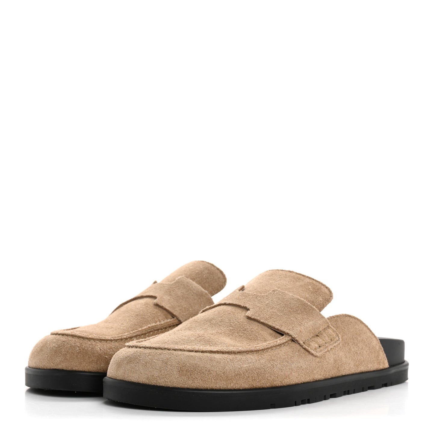 Suede Calfskin Mens Go Mules 36 Beige Argile