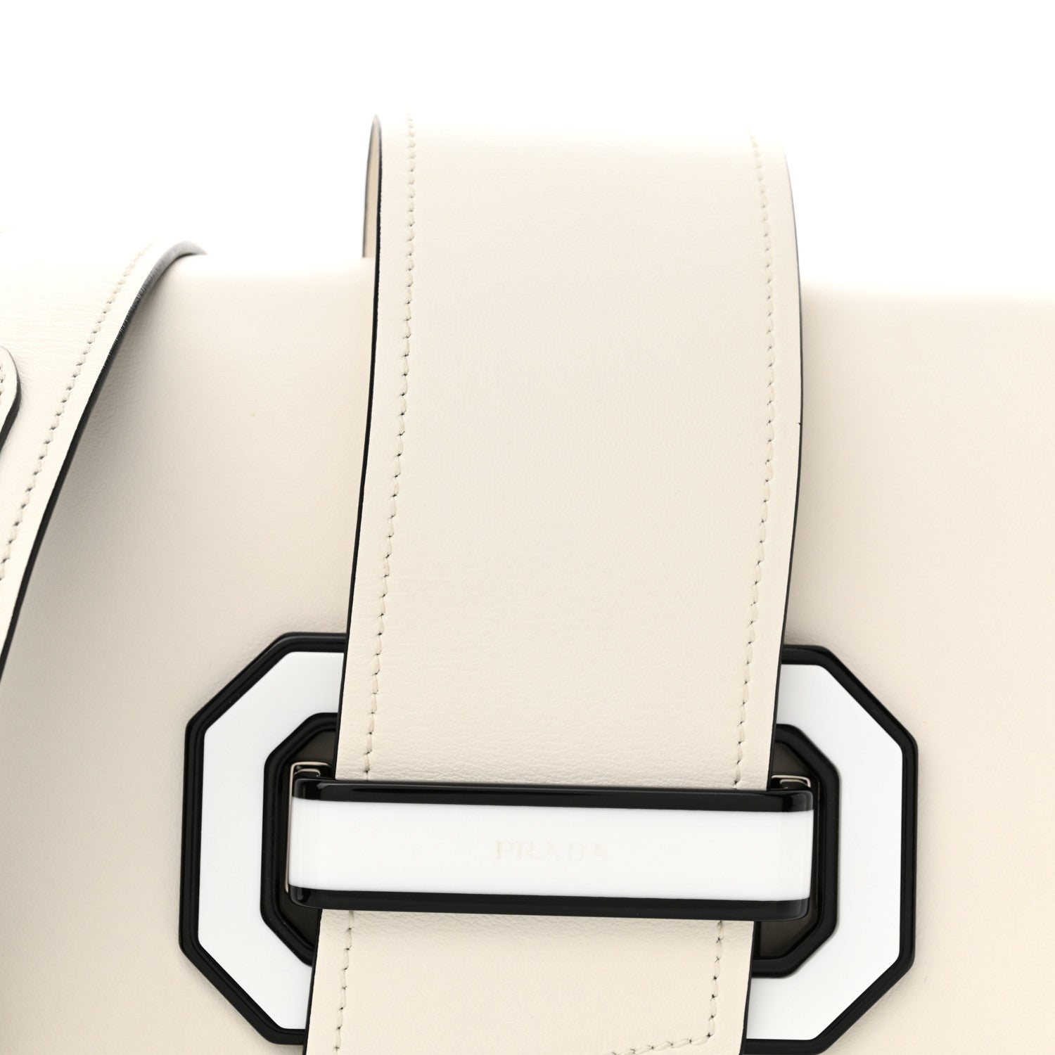 Prada City Calf Plex Ribbon Bag White Black 7 of 12