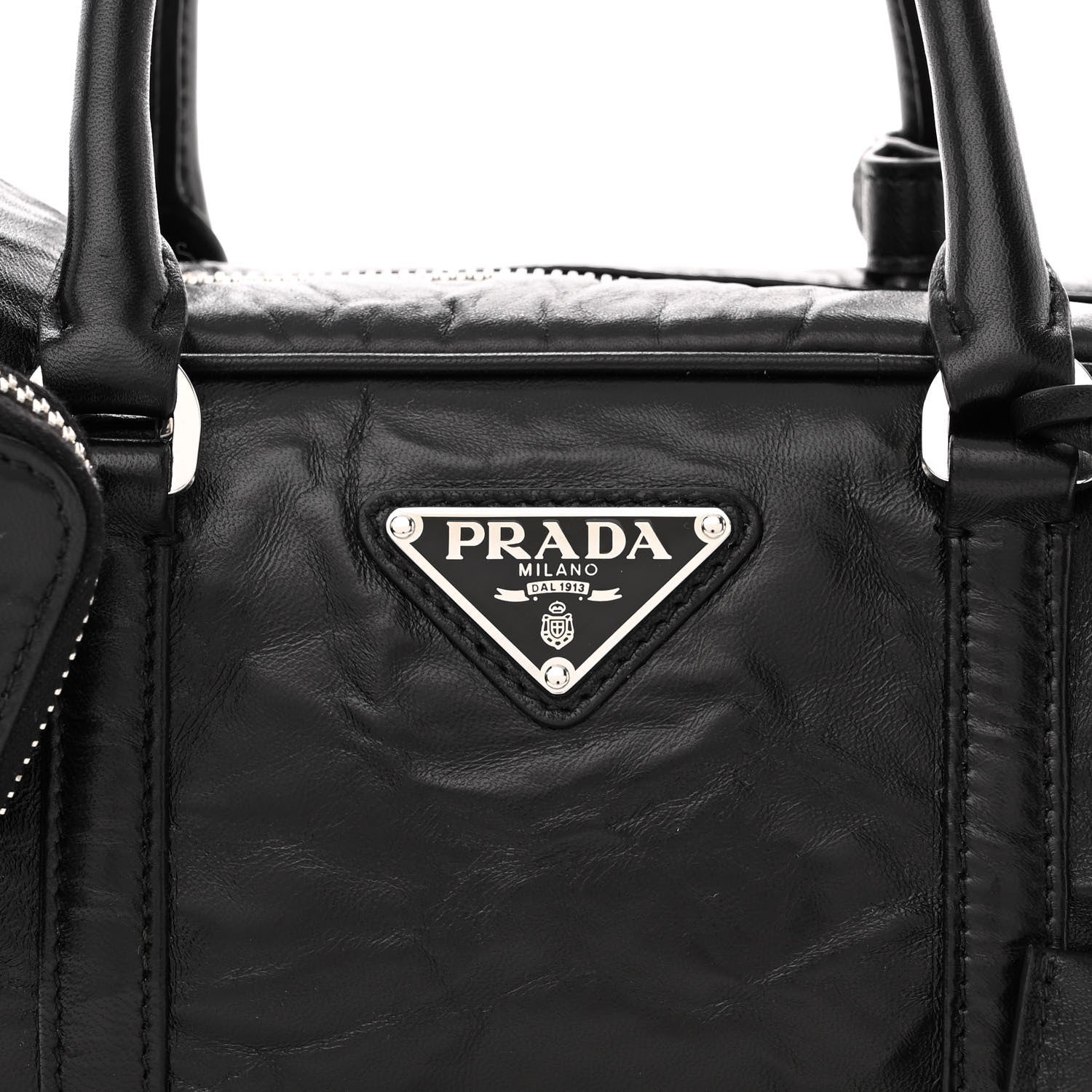 Prada Nappa Antique Small Re-Edition 2001 Two Handle Crossbody Bag Black 7 of 9