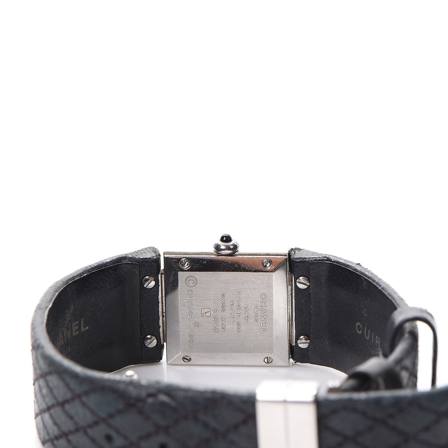 Stainless Steel Calfskin 19mm Quilted Matelasse Quartz Watch Black