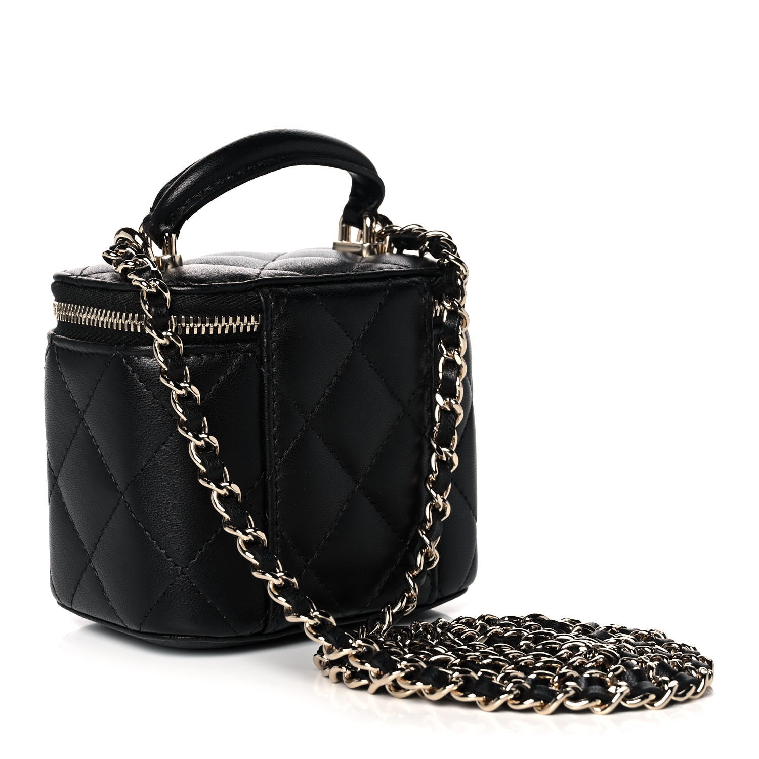 Chanel Lambskin Quilted Top Handle Mini Vanity Case With Chain Black 3 of 12