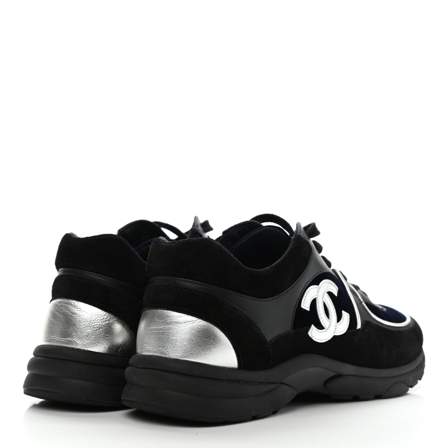 Suede Velvet Lambskin CC Sneakers 40 Black Blue Silver
