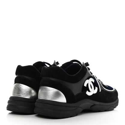 Chanel Suede Velvet Lambskin CC Sneakers 40 Black Blue Silver 4 of 9