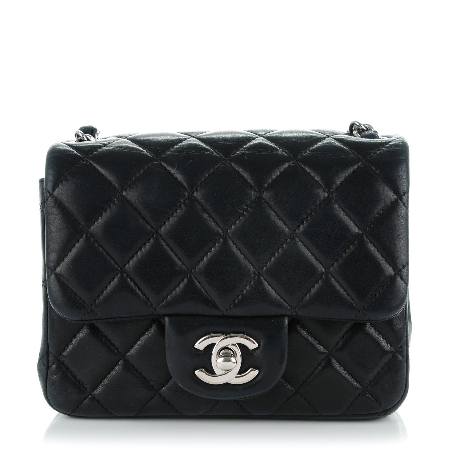 Lambskin Quilted Mini Square Flap Black