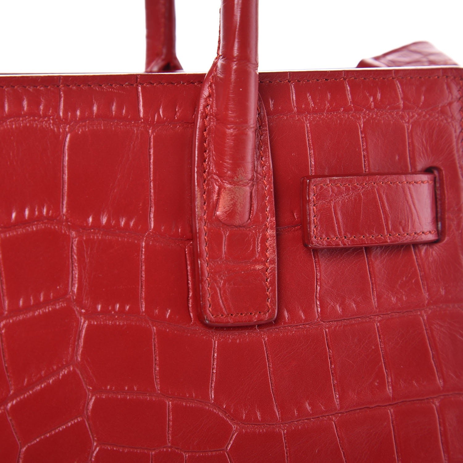 Saint Laurent Calfskin Crocodile Embossed Nano Sac De Jour Red 8 of 8