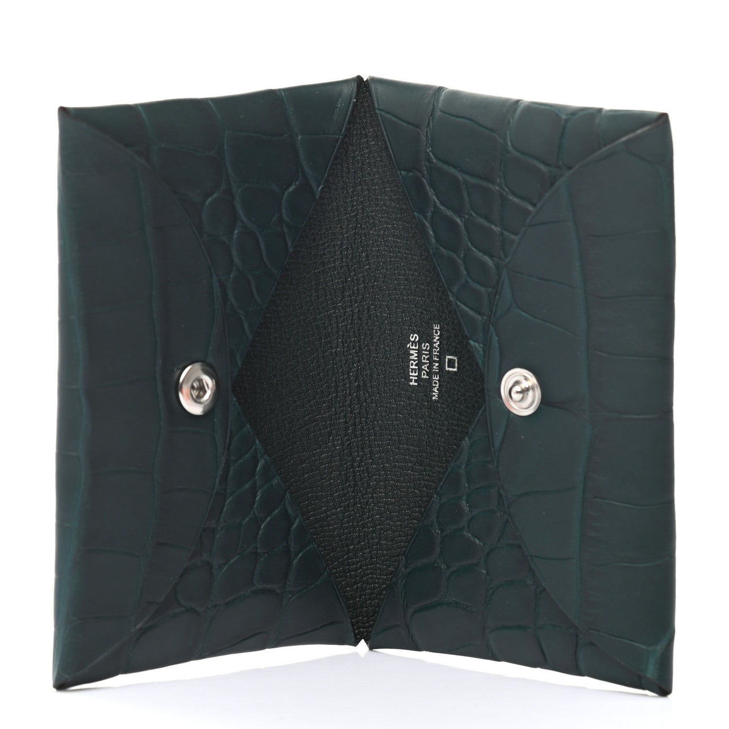 Hermes Matte Alligator Calvi Card Case Vert Cypress 5 of 7