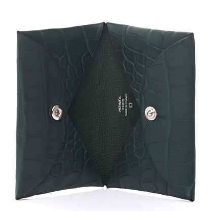 Hermes Matte Alligator Calvi Card Case Vert Cypress 5 of 7