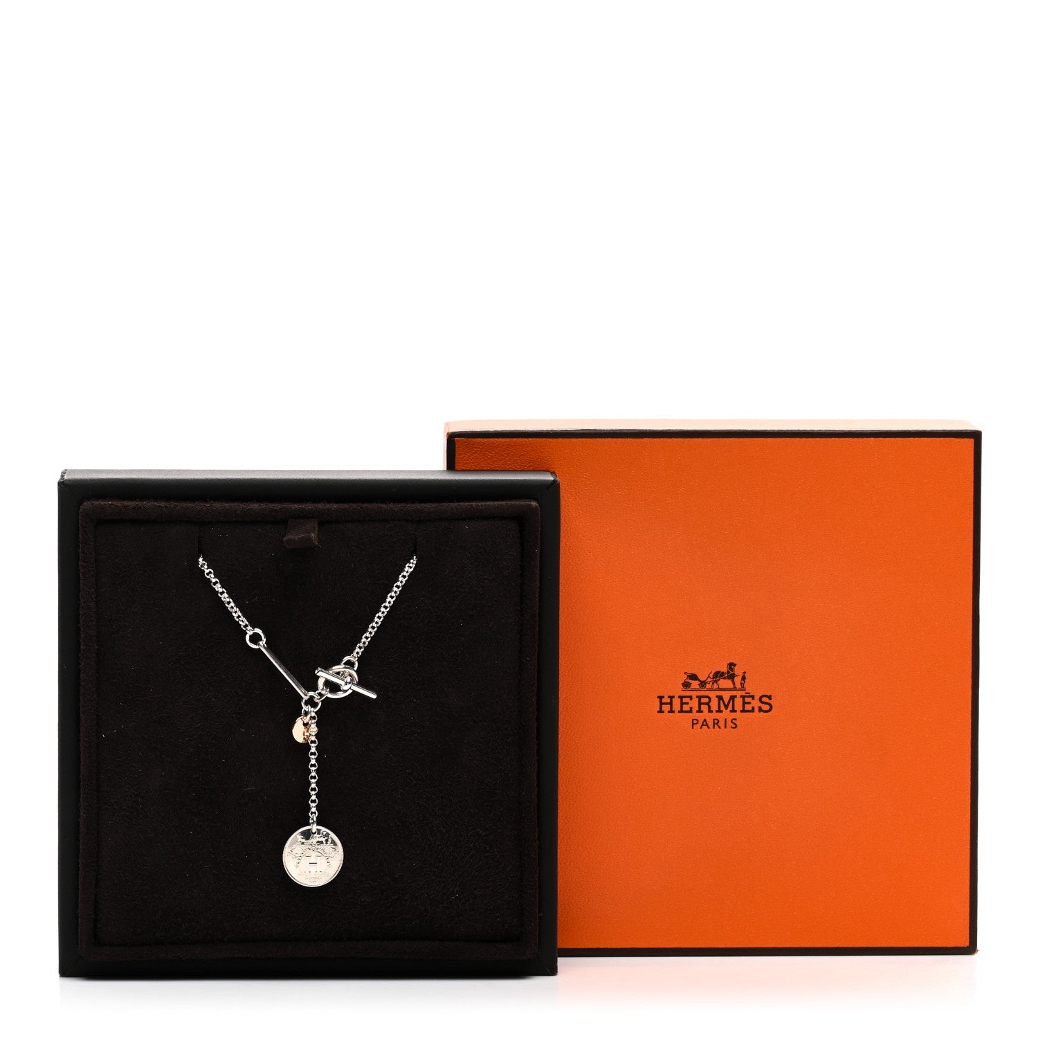 Hermes Sterling Silver 18K Rose Gold PM Ex-Libris Pendant Necklace 5 of 5