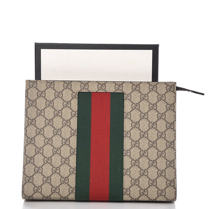 Gucci GG Supreme Monogram Selleria Calfskin Web New Web Cosmetic Case Beige Ebony Cocoa 8 of 10