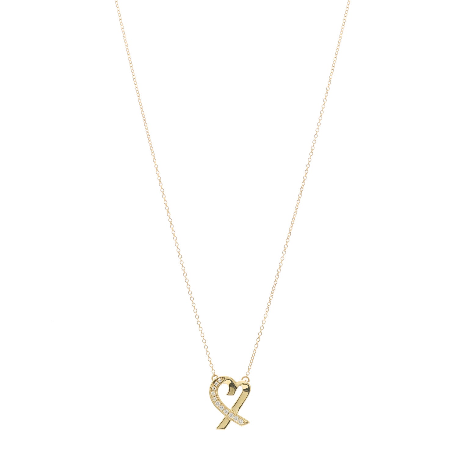 Tiffany 18K Yellow Gold Diamond Small Paloma Picasso Loving Heart Pendant Necklace 1 of 8