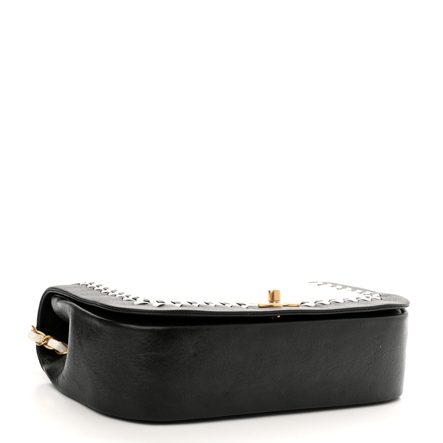 Calfskin Braided Flap White Black