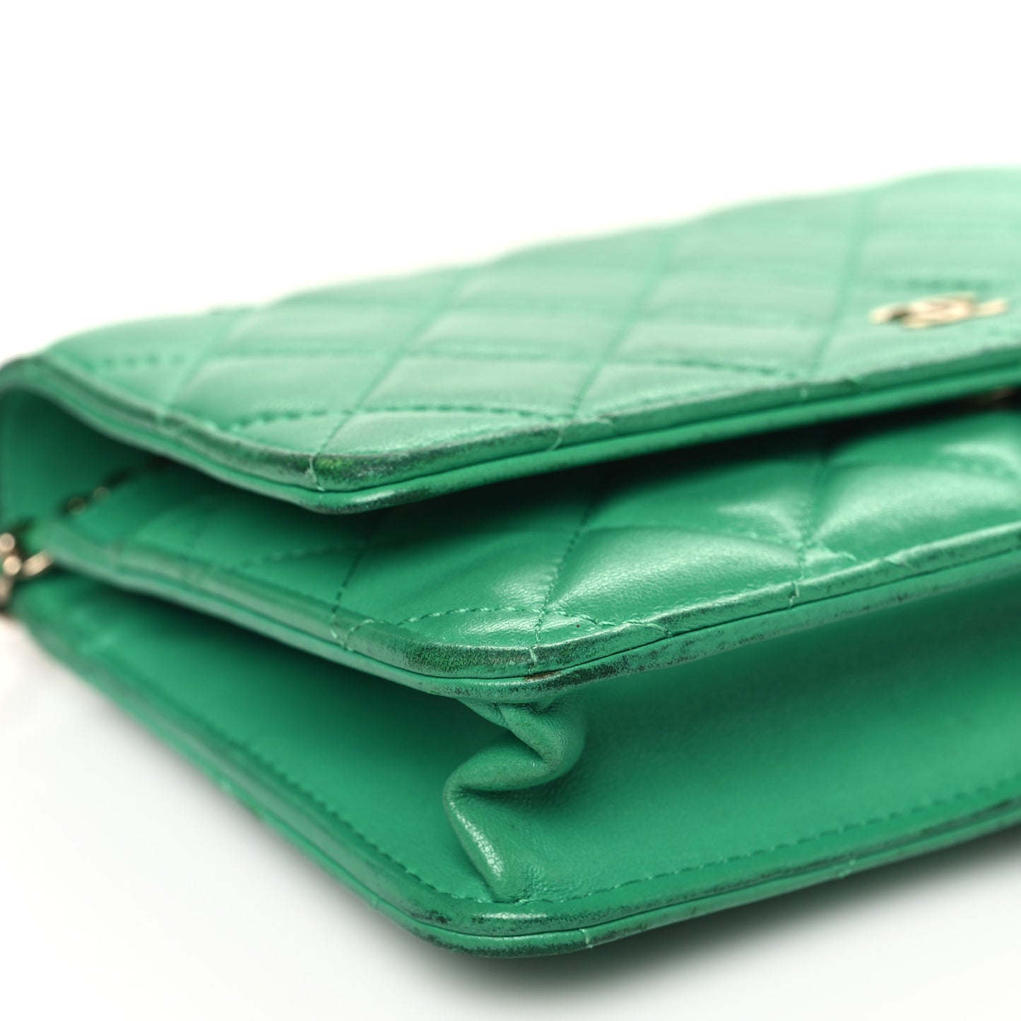 Lambskin Quilted Wallet On Chain WOC Green