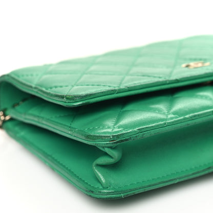 Chanel Lambskin Quilted Wallet On Chain WOC Green 9 of 19