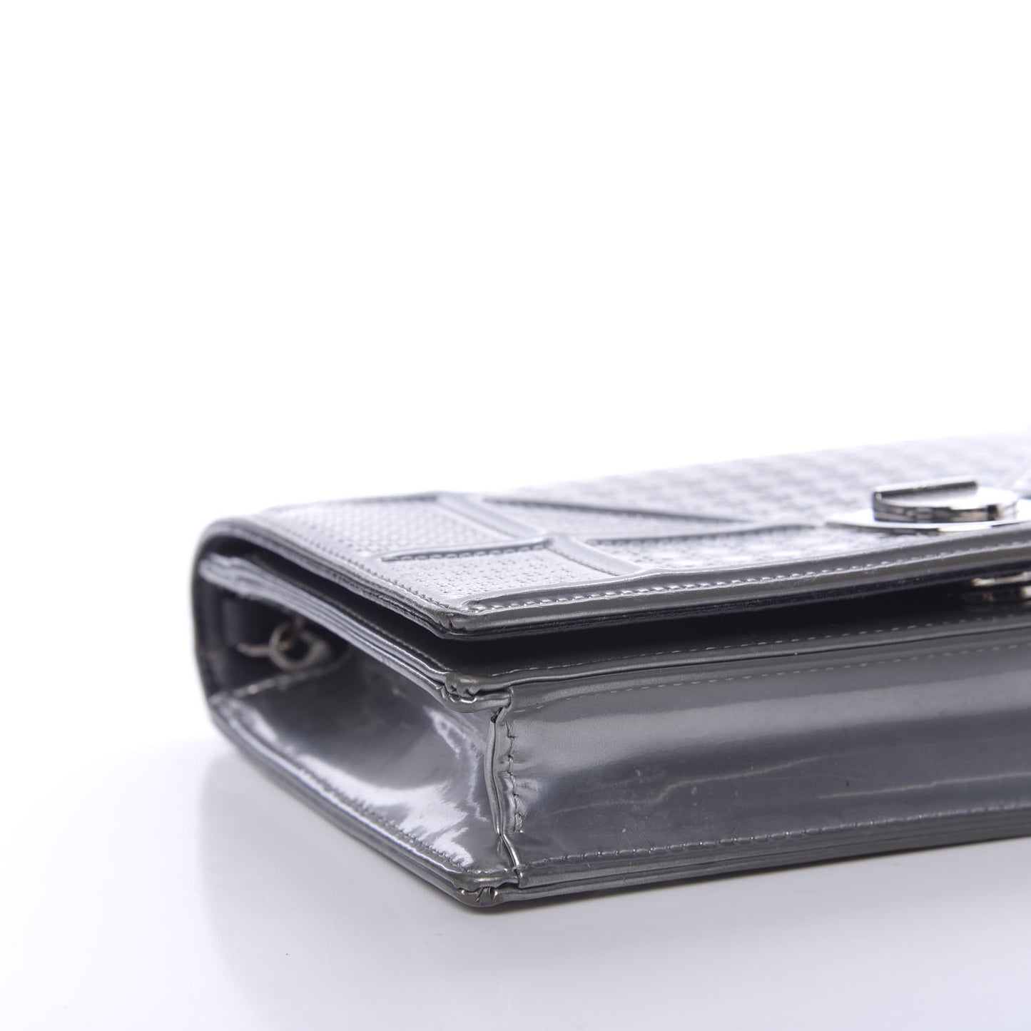 Metallic Patent Micro-Cannage Diorama Wallet on Chain Pouch Silver