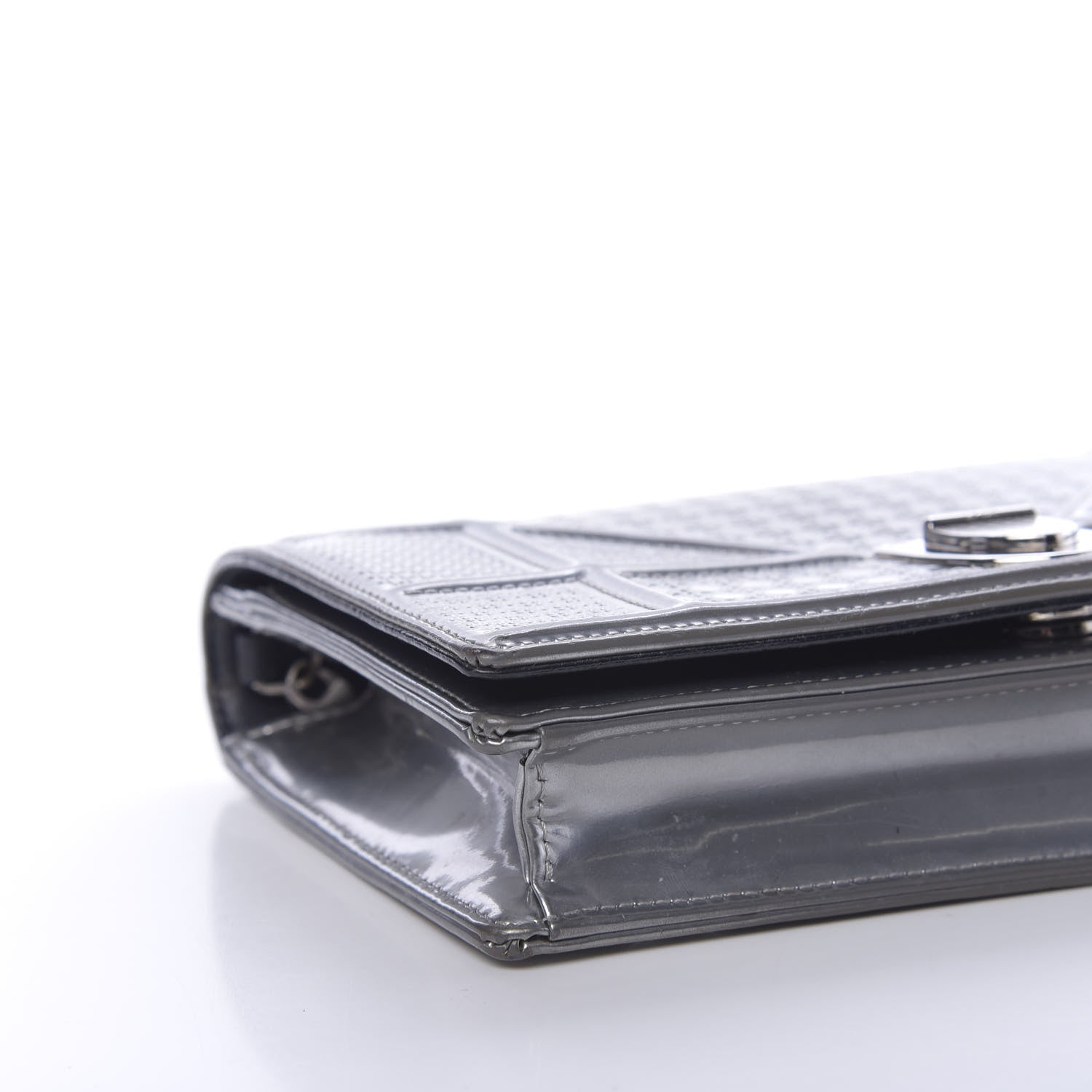 Christian Dior Metallic Patent Micro-Cannage Diorama Wallet on Chain Pouch Silver 8 of 16