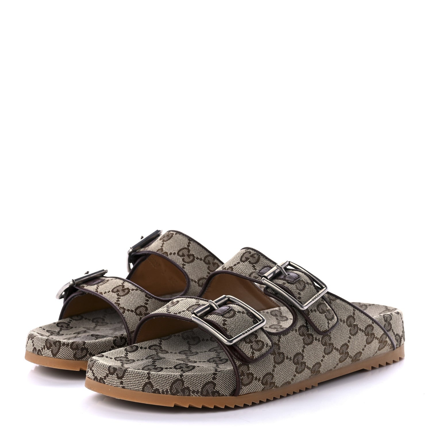Gucci GG Monogram Lavaredo Eco Fabric Mens Slide Sandals With Straps 8 Beige Ebony Light Brown 3 of 8