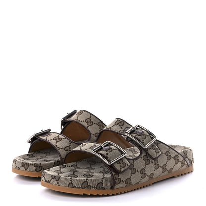 Gucci GG Monogram Lavaredo Eco Fabric Mens Slide Sandals With Straps 8 Beige Ebony Light Brown 3 of 8