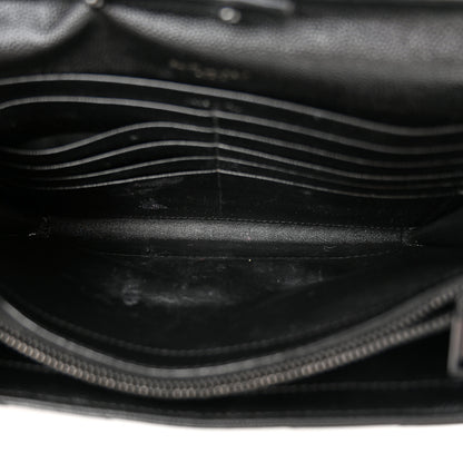 Saint Laurent Grain De Poudre Matelasse Chevron Monogram Monochrome Chain Wallet Black 6 of 13