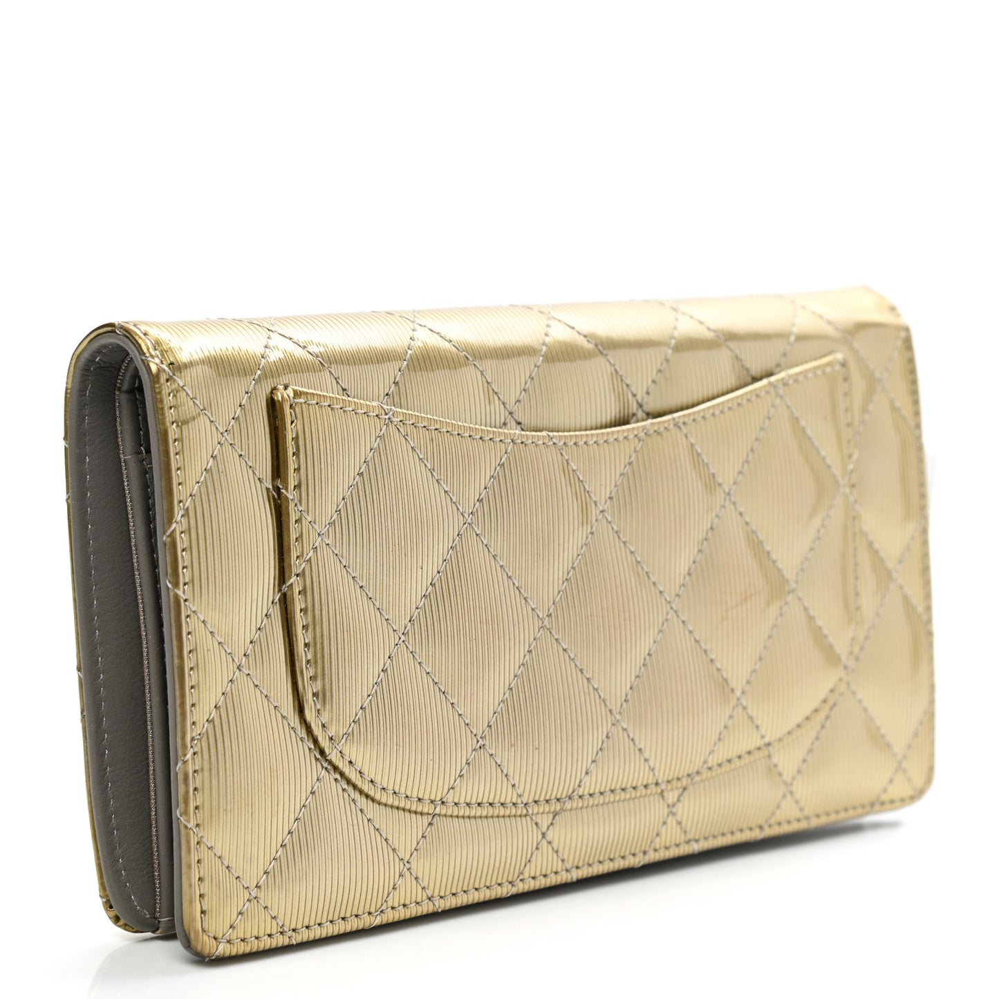 Striated Patent Yen Wallet Gold