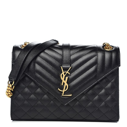 Saint Laurent Grain De Poudre Textured Mixed Matelasse Triquilt Medium Monogram Satchel Black 1 of 10